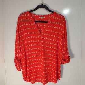 Red Anchor Print Women's Top, Size XL